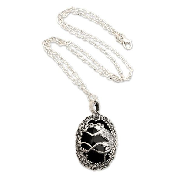 Alternate image for Onyx and 925 Silver Lemur Pendant Necklace from Bali Lemur Jungle