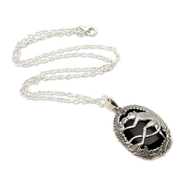 Alternate image for Onyx and 925 Silver Lemur Pendant Necklace from Bali Lemur Jungle