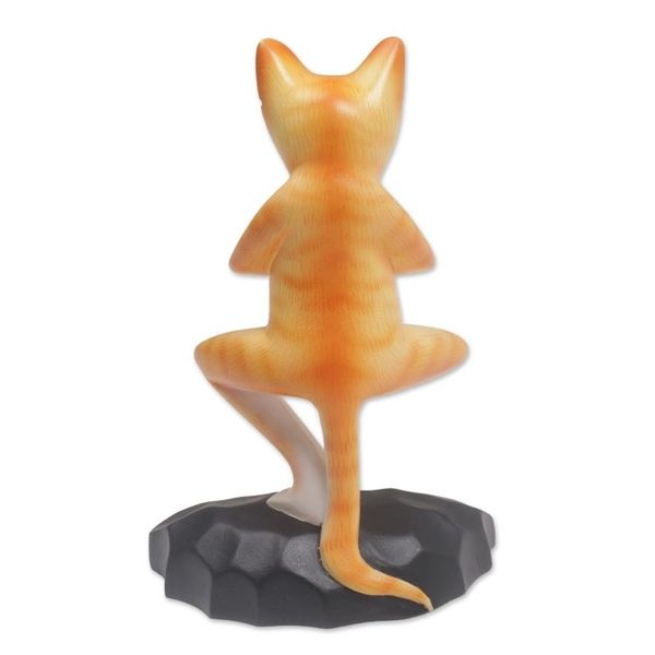 Alternate image for Meditating Wood Cat Statuette in Orange and White from Bali Yoga Kitty in Orange