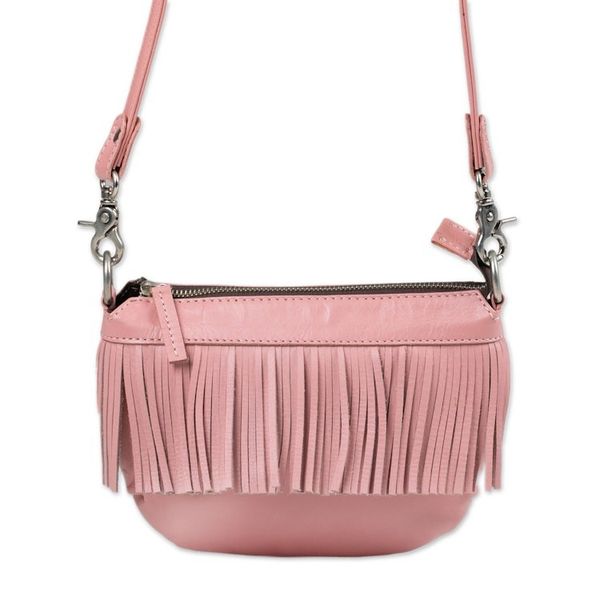 Alternate image for Fringed Petal Pink Leather Sling Handbag Pink Dancer