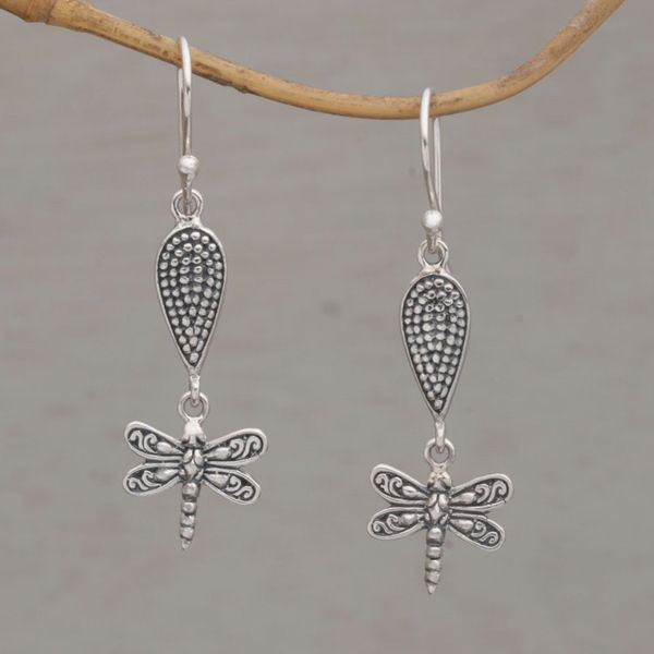 Alternate image for Handmade 925 Sterling Silver Dragonfly Dangle Earrings Free Flying