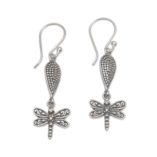 Alternate image for Handmade 925 Sterling Silver Dragonfly Dangle Earrings Free Flying