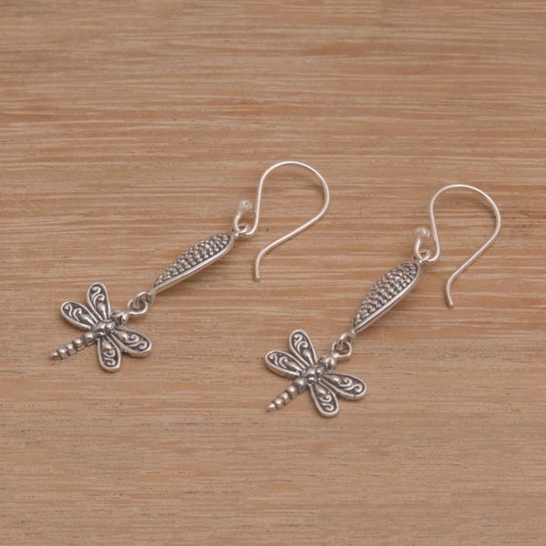 Alternate image for Handmade 925 Sterling Silver Dragonfly Dangle Earrings Free Flying