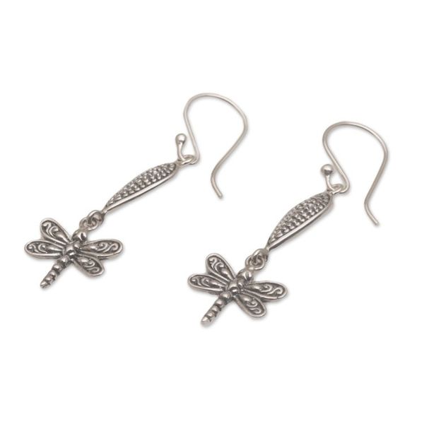 Alternate image for Handmade 925 Sterling Silver Dragonfly Dangle Earrings Free Flying