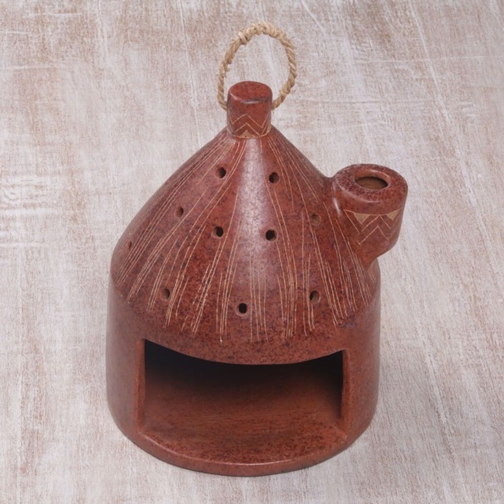 Artisan Made Terracotta Ceramic Birdhouse from Indonesia 'Cozy Hut'