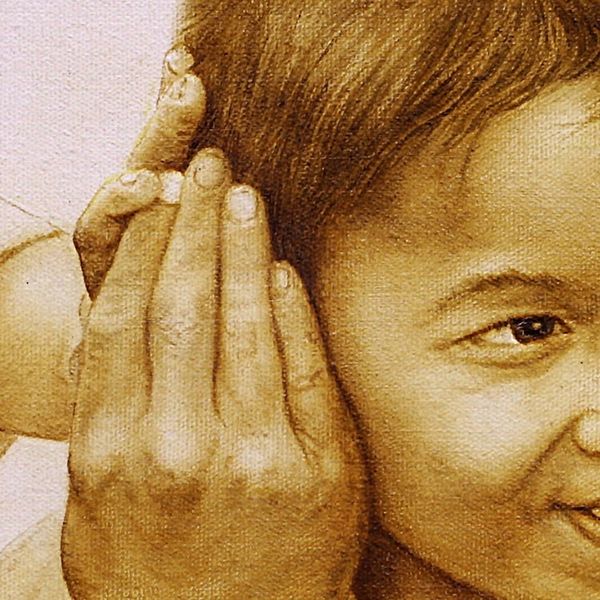 Alternate image for Original Oil Portrait of Two Mischievous Boys from Bali Filter