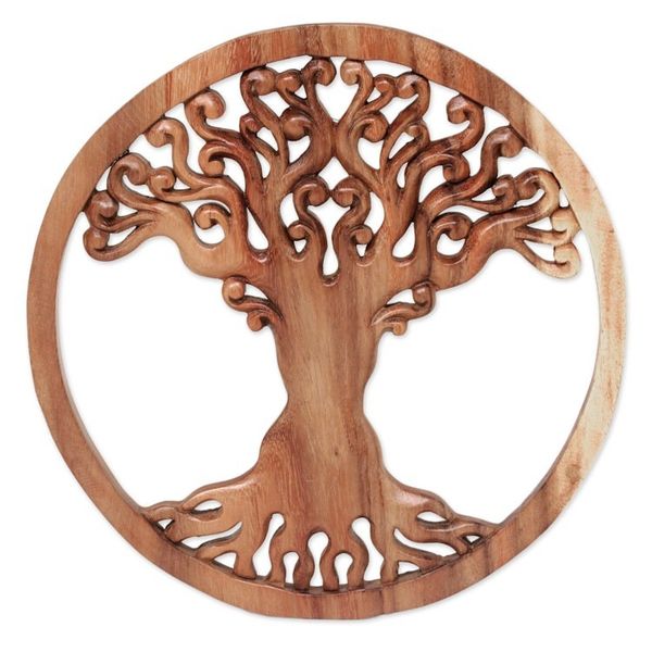 Alternate image for Hand Carved Wood Relief Panel of a Surreal Balinese Tree Tangled Tree