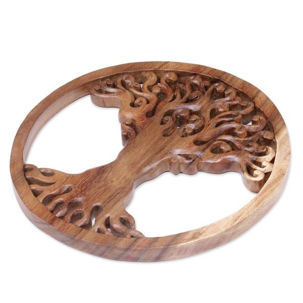 Alternate image for Hand Carved Wood Relief Panel of a Surreal Balinese Tree Tangled Tree