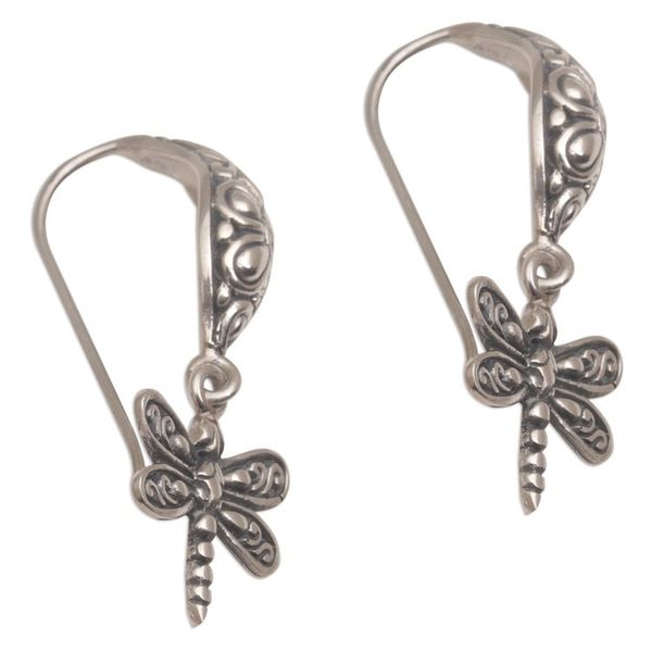 Alternate image for Handmade Balinese Sterling Silver Dragonfly Dangle Earrings Dragonfly Delight