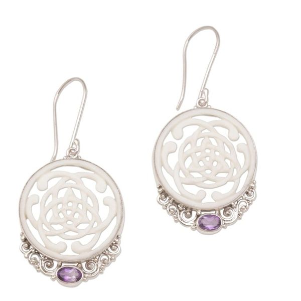 Alternate image for Celtic Motif Bone Earrings with Amethyst and Silver Realm of Light