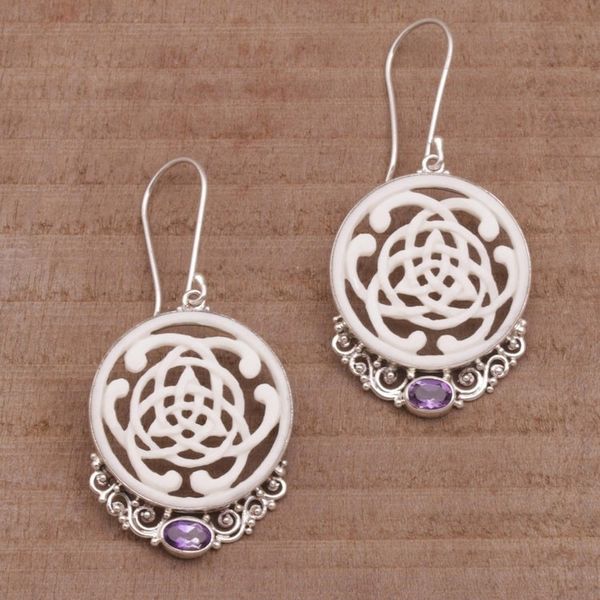 Alternate image for Celtic Motif Bone Earrings with Amethyst and Silver Realm of Light