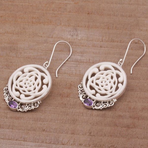 Alternate image for Celtic Motif Bone Earrings with Amethyst and Silver Realm of Light