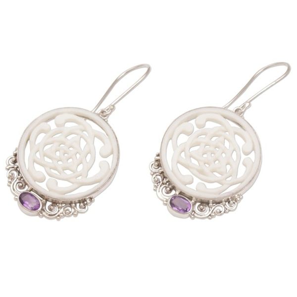 Alternate image for Celtic Motif Bone Earrings with Amethyst and Silver Realm of Light