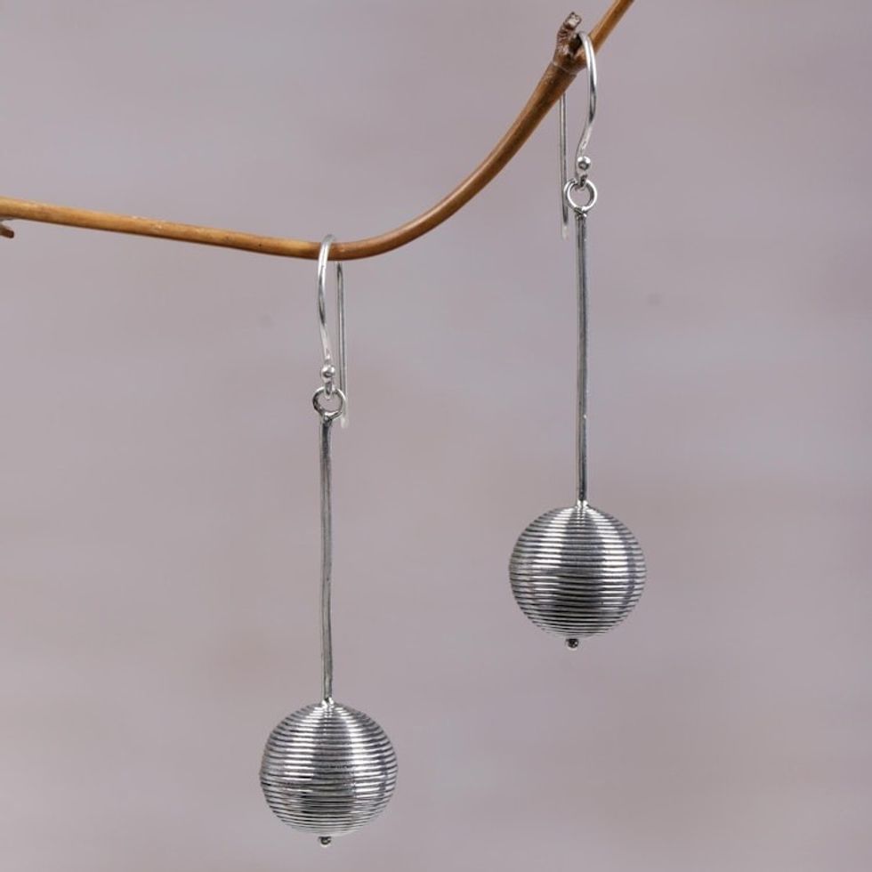 Contemporary Hand Crafted Sterling Silver Earrings from Bali 'Silver Lampion'
