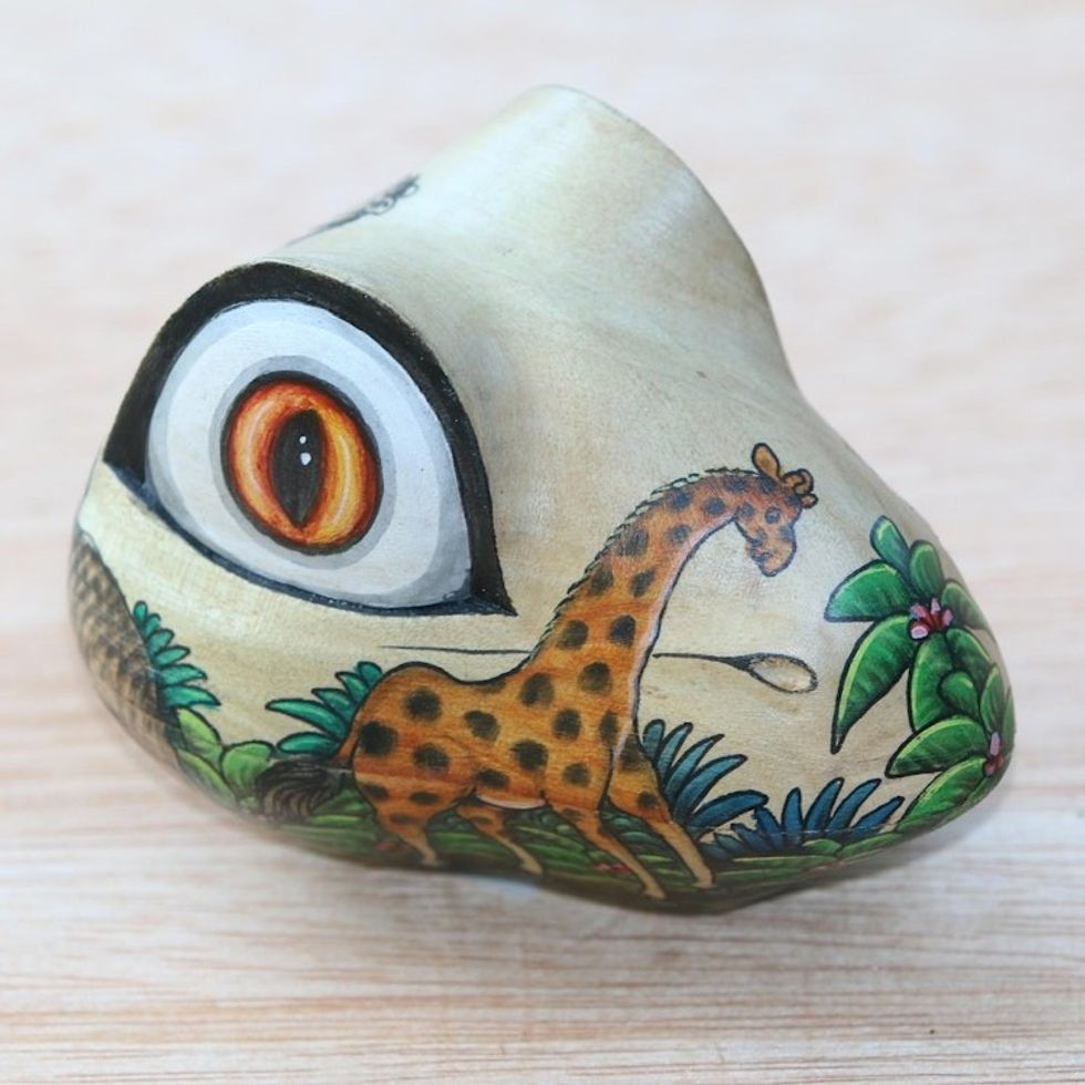 Hand Painted Frog Shaped Crocodile Wood Animal Jewelry Box 'Wilderness Frog'