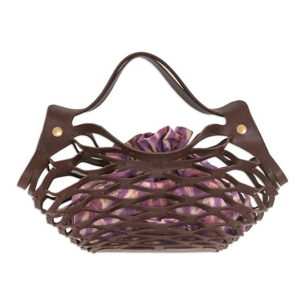 Alternate image for Unique Leather Shoulder Bag with Cotton Lining from Bali Deep Lavender Nest