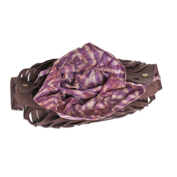 Alternate image for Unique Leather Shoulder Bag with Cotton Lining from Bali Deep Lavender Nest