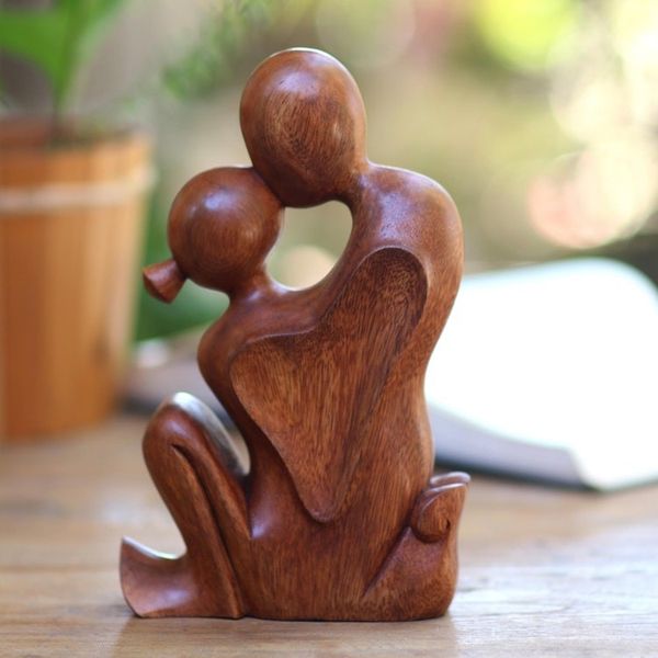 Alternate image for Hand Carved Romantic Suar Wood Statuette from Bali Loves Bond