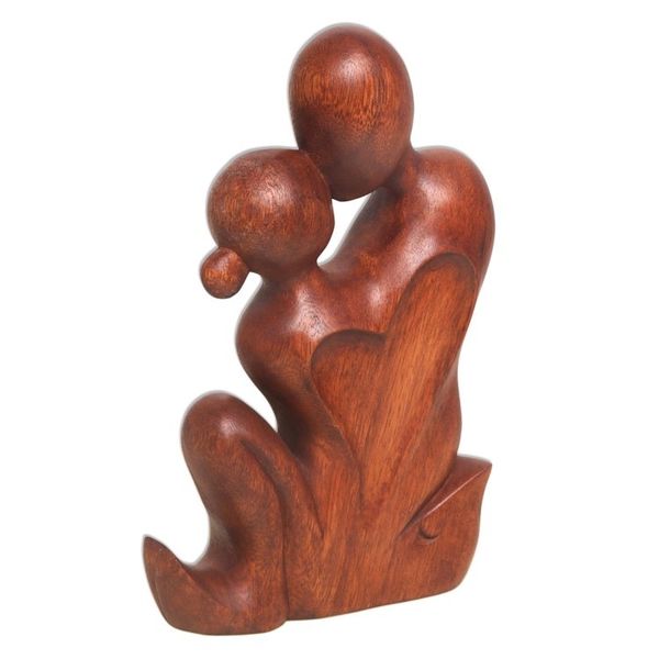 Alternate image for Hand Carved Romantic Suar Wood Statuette from Bali Loves Bond
