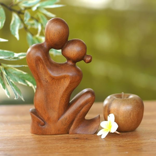 Alternate image for Hand Carved Romantic Suar Wood Statuette from Bali Loves Bond