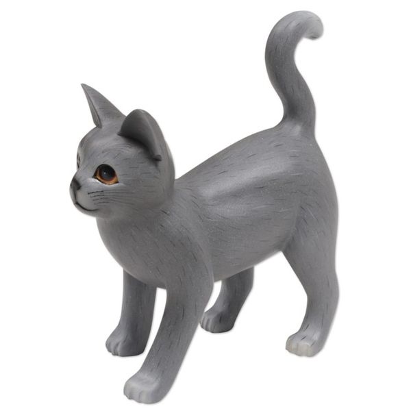 Alternate image for Standing Wood Kitten Figurine in Grey and White from Bali Curious Cat
