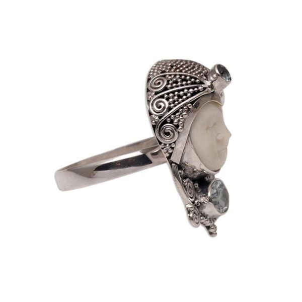 Alternate image for Blue Topaz and Carved Bone Sterling Silver Celuk Ring Celuk Prince
