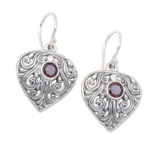 Alternate image for Handmade Sterling Silver and Garnet Dangle Earrings Crest of Vines