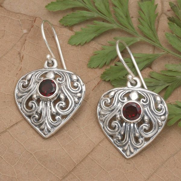 Alternate image for Handmade Sterling Silver and Garnet Dangle Earrings Crest of Vines