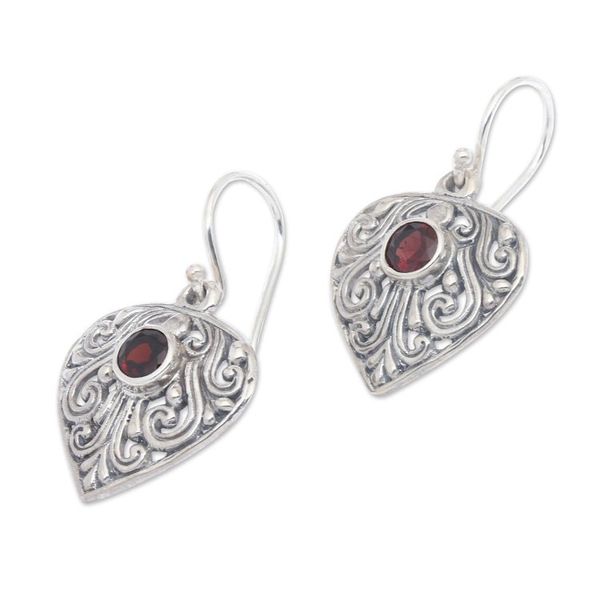 Alternate image for Handmade Sterling Silver and Garnet Dangle Earrings Crest of Vines