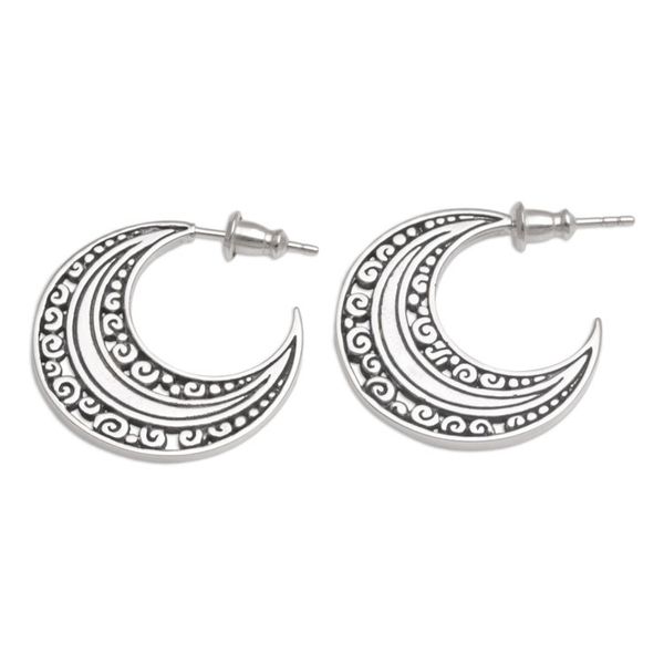 Alternate image for Sterling Silver Crescent Half-Hoop Earrings from Bali Curling Crescents