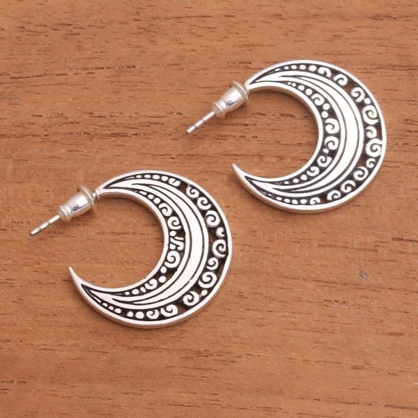Alternate image for Sterling Silver Crescent Half-Hoop Earrings from Bali Curling Crescents
