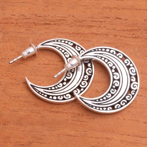 Alternate image for Sterling Silver Crescent Half-Hoop Earrings from Bali Curling Crescents