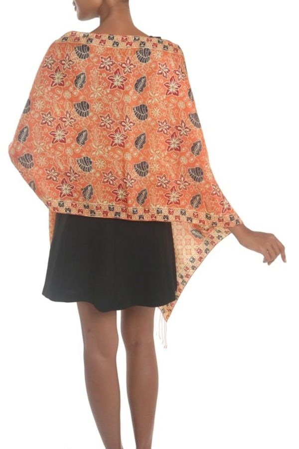 Alternate image for Batik Silk Shawl with Kawung Motifs in Sunrise from Bali Kawung Plains in Sunrise