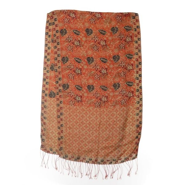Alternate image for Batik Silk Shawl with Kawung Motifs in Sunrise from Bali Kawung Plains in Sunrise