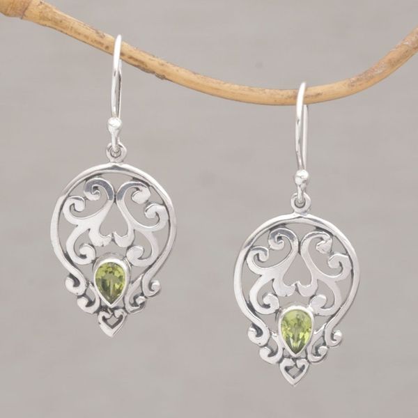 Alternate image for Handmade 925 Sterling Silver Green Peridot Dangle Earrings Dialogue in Green