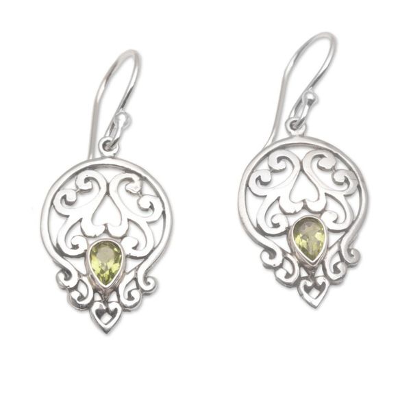 Alternate image for Handmade 925 Sterling Silver Green Peridot Dangle Earrings Dialogue in Green