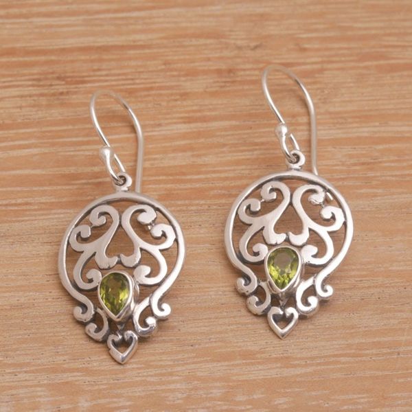 Alternate image for Handmade 925 Sterling Silver Green Peridot Dangle Earrings Dialogue in Green