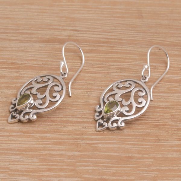 Alternate image for Handmade 925 Sterling Silver Green Peridot Dangle Earrings Dialogue in Green