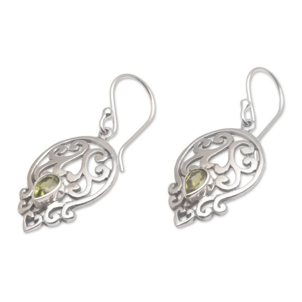 Alternate image for Handmade 925 Sterling Silver Green Peridot Dangle Earrings Dialogue in Green