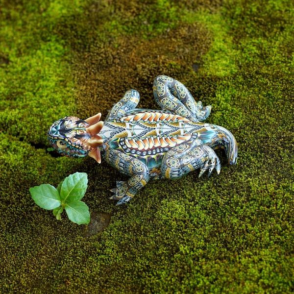 Alternate image for Handcrafted Polymer Clay Lizard Sculpture 3.5 Inch Horned Lizard