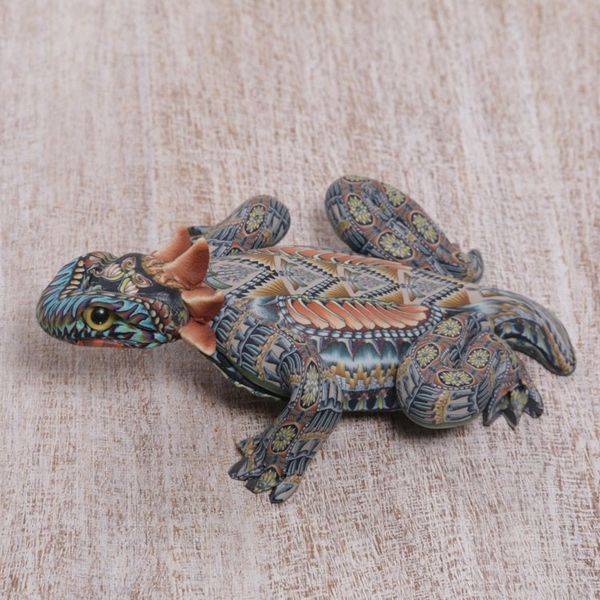 Alternate image for Handcrafted Polymer Clay Lizard Sculpture 3.5 Inch Horned Lizard