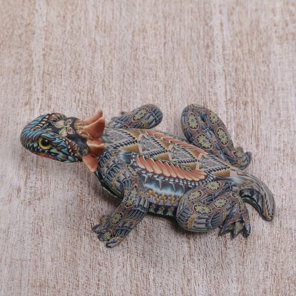 Alternate image for Handcrafted Polymer Clay Lizard Sculpture 3.5 Inch Horned Lizard