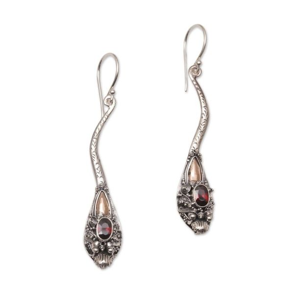 Alternate image for Garnet and Sterling Silver Dragon Earrings with Gold Accent Dragon Queen