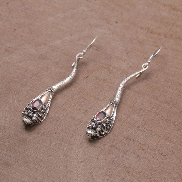 Alternate image for Garnet and Sterling Silver Dragon Earrings with Gold Accent Dragon Queen