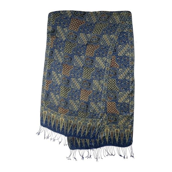 Alternate image for Batik Silk Shawl with Traditional Motifs in Iris from Bali Iris Sekar Jagad