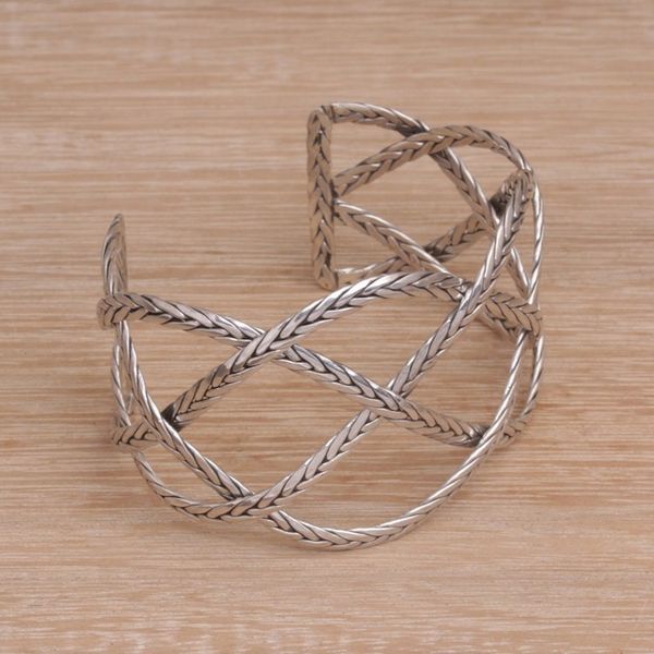 Alternate image for Sterling Silver Handcrafted Cuff Bracelet with Braided Motif Woven Road