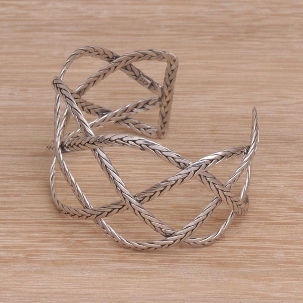 Alternate image for Sterling Silver Handcrafted Cuff Bracelet with Braided Motif Woven Road