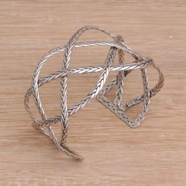 Alternate image for Sterling Silver Handcrafted Cuff Bracelet with Braided Motif Woven Road