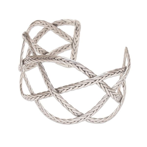 Alternate image for Sterling Silver Handcrafted Cuff Bracelet with Braided Motif Woven Road