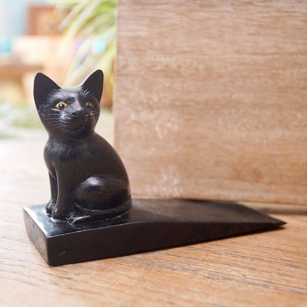 Alternate image for Handcrafted Suar Wood Cat Doorstop in Black from Bali Helpful Kitten in Black